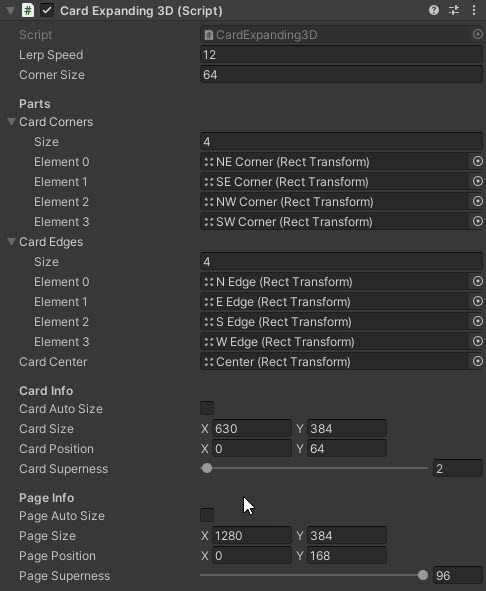 3D Expanding Cards Inspector